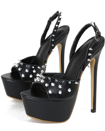 Women's Metal Rivet Back Buckle Strap Platform High Heel Sandals