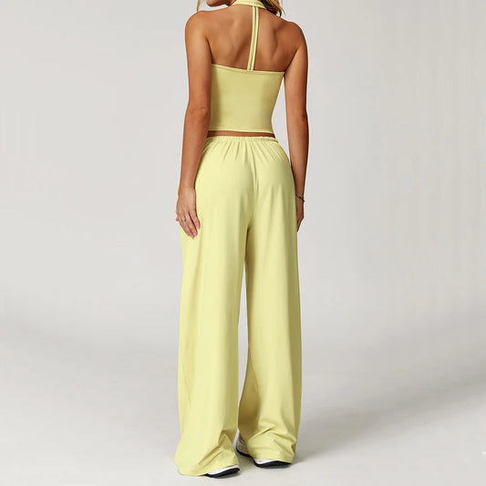 Women's High Waist Sweatpants and Cropped Vest Set – 2-Piece Stylish Activewear Outfit for Women