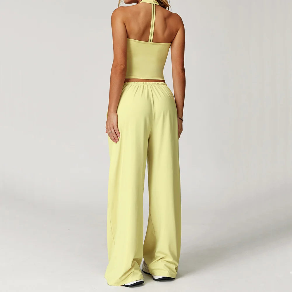 Women's High Waist Sweatpants and Cropped Vest Set – 2-Piece Stylish Activewear Outfit for Women