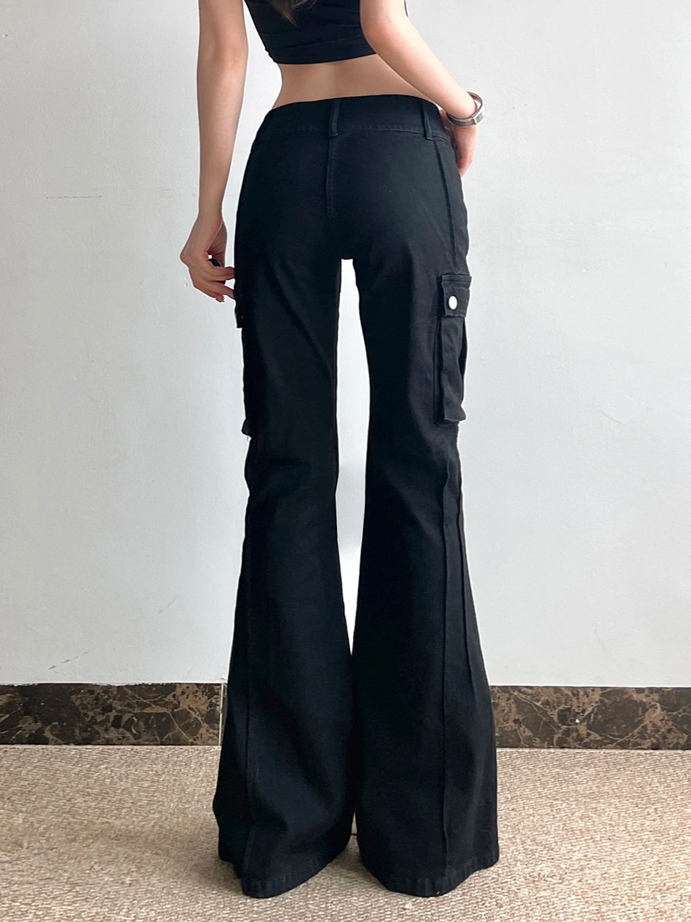 Rockmore Women's Black Slim Skinny Flare Jeans with Metal Zipper - Low-Waisted Fit