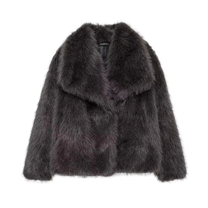 KONDALA Women's Faux Fur Turn-Down Collar Elegant Jacket