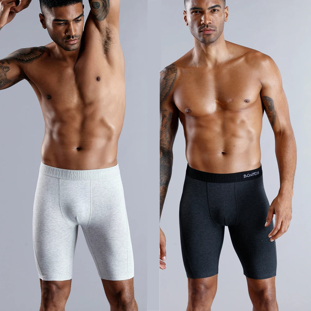Men's Cotton Long Boxers – Set of 4 Trunks, Comfortable & Breathable Underwear