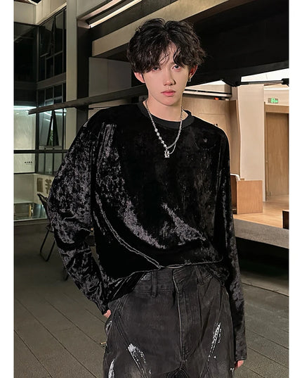 Men's Vintage Velvet Long Sleeve Crew Neck Sweater