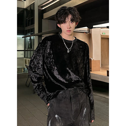 Men's Vintage Velvet Long Sleeve Crew Neck Sweater