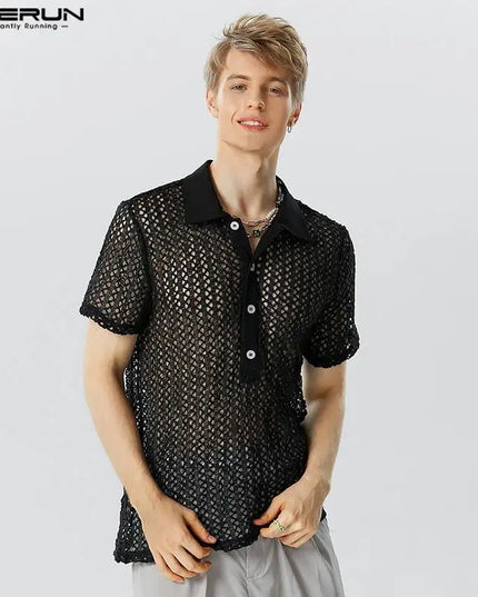 Increun Men's Mesh Transparent Short Sleeve Shirt