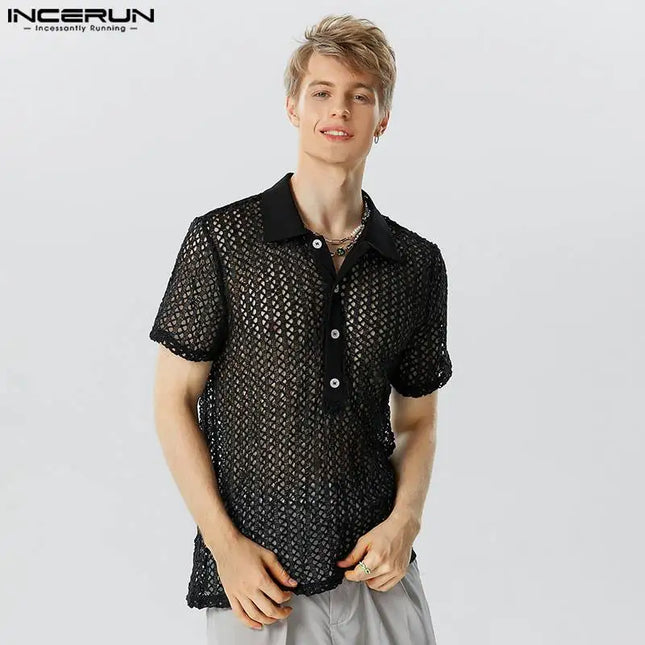 Increun Men's Mesh Transparent Short Sleeve Shirt