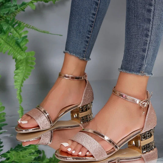 Women's Open Toe Ankle Strap Low Heel Shoes