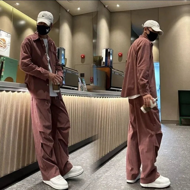 Unisex Casual Loose-Fit All-Occasion Breathable Two-Piece Shirt and Pants Suit