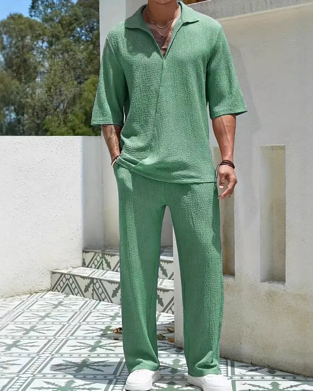 Men's Casual Cotton 2-Piece Set: Stylish Shirts and Pants Set