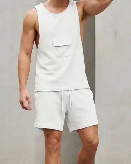 Incerun Men's Two-Piece Breathable Tank Top and Drawstring Shorts Set