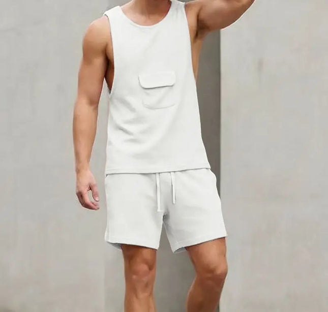 Incerun Men's Two-Piece Breathable Tank Top and Drawstring Shorts Set