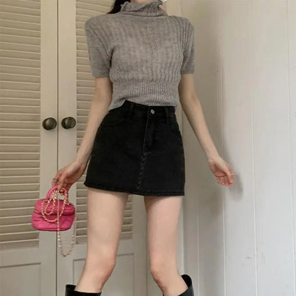 Women's High-Waist Denim Skirt - Slim Fit