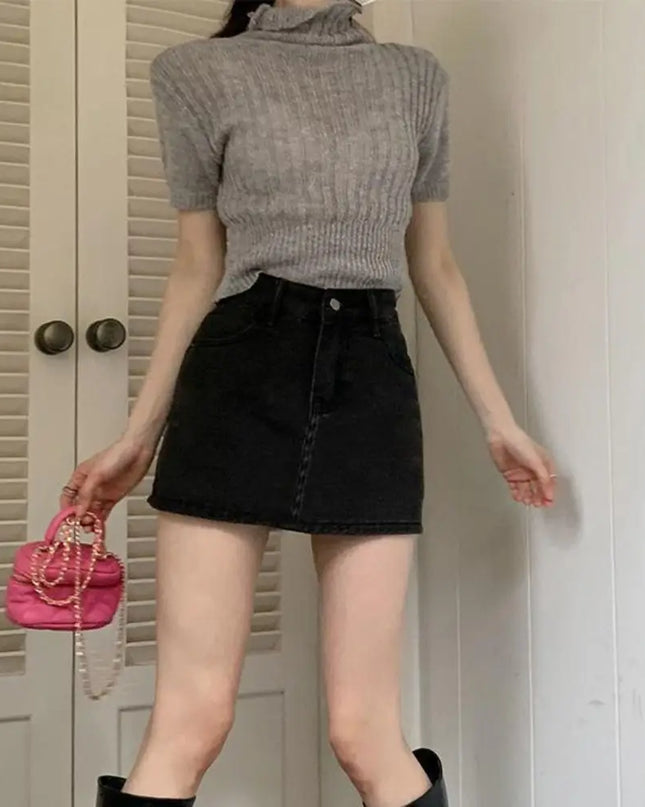 Women's High-Waist Denim Skirt - Slim Fit