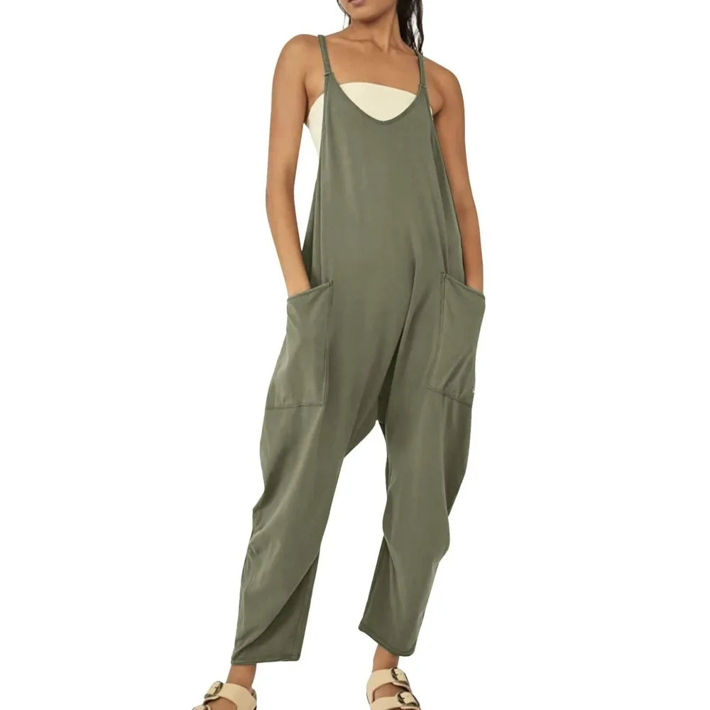 Women's Loose Fit Wide Leg Jumpsuit with Pockets