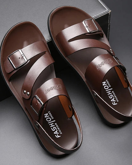 Men's Casual Faux Leather Sandals - Non-Slip, Breathable Roman Slippers