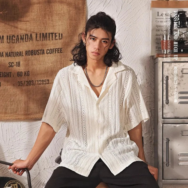 Men's Short Sleeve Cuban Collar Shirt - Breathable, Oversized Fit