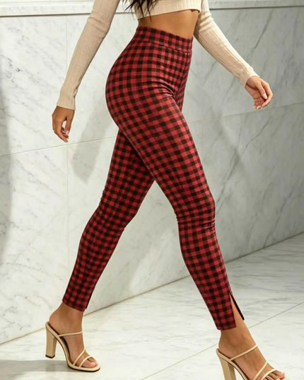 Casual High-Waisted Checkered Print Women's Trousers