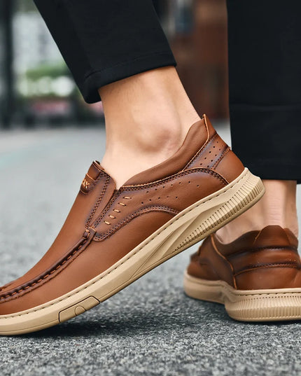 Men's Casual Leather Slip-On Loafers - Comfortable Men's Dress Shoes
