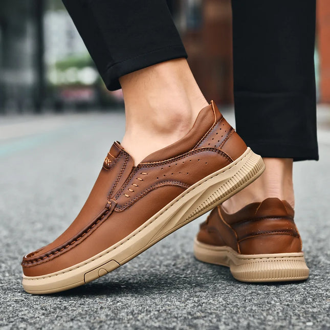 Men's Casual Leather Slip-On Loafers - Comfortable Men's Dress Shoes