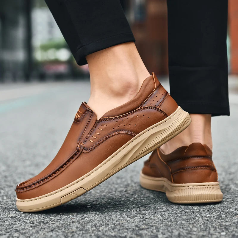 Men's Casual Leather Slip-On Loafers - Comfortable Men's Dress Shoes