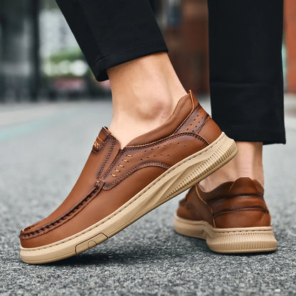 Men's Casual Leather Slip-On Loafers - Comfortable Men's Dress Shoes