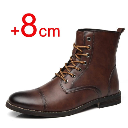 Men's Height Increasing Boots – 8CM Elevated Dress Shoes with Built-in Heel Lift