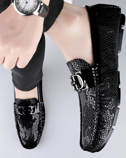 Men's Luxury Cowhide Loafers With Buckle Decoration