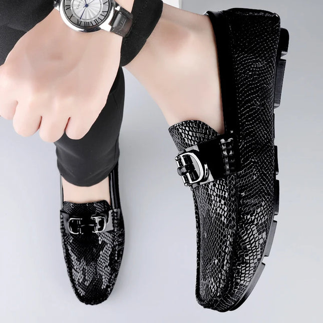 Men's Luxury Cowhide Loafers With Buckle Decoration