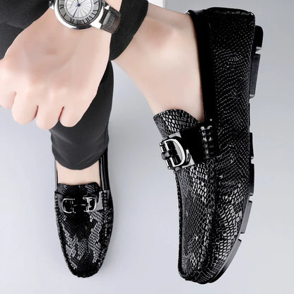 Men's Luxury Cowhide Loafers With Buckle Decoration