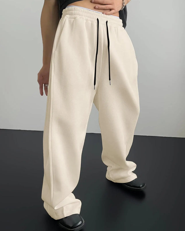 Unisex Wide Leg Sweatpants with Elastic Waist and Drawstring