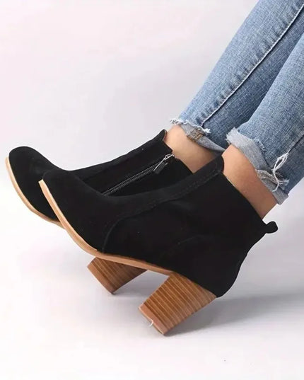 Women's Chunky Heel Ankle Boots with Zip Closure