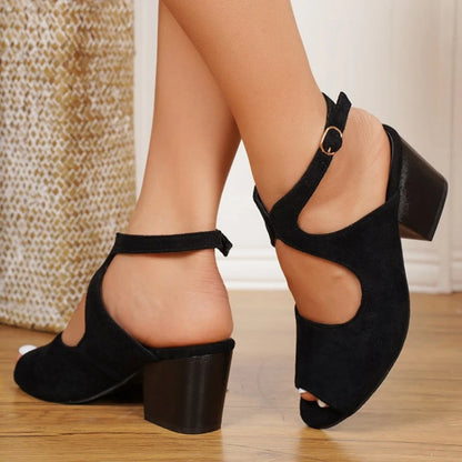 Women's Suede High Heel Sandals with Buckle