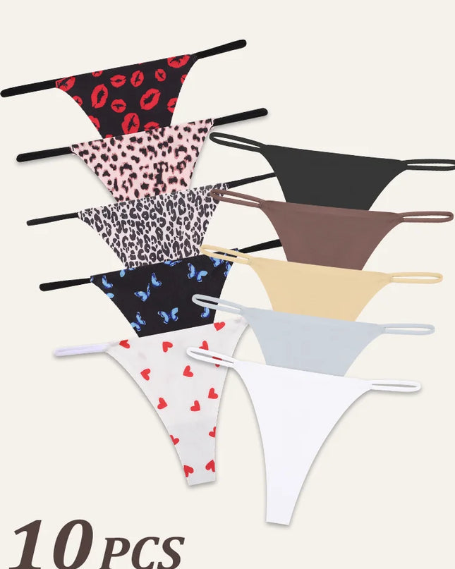 10Pcs Women's Seamless Thong with Thin Straps, Low Waist, High Flexibility