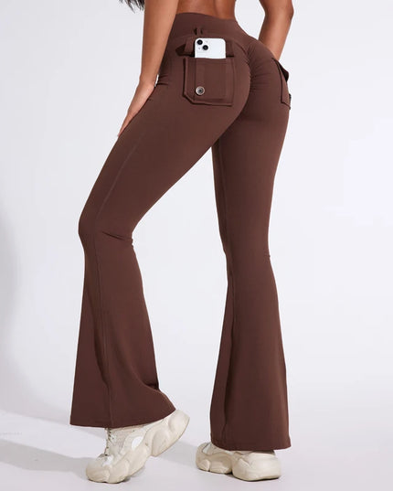 DIAS FIT JOY Women's High-Waisted Pocket Flared Pants | Hip-Lifting, Comfort Fit, Trendy Flared Trousers