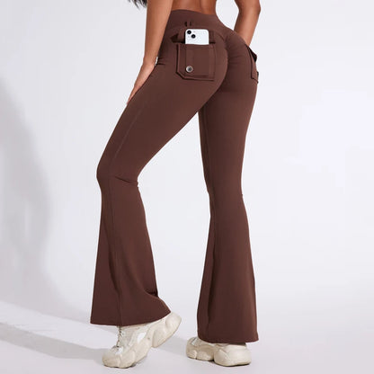 DIAS FIT JOY Women's High-Waisted Pocket Flared Pants | Hip-Lifting, Comfort Fit, Trendy Flared Trousers