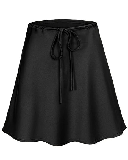 Satin Mini Skirt for Women - Silk Short Skirt with Drawstring & High Waist