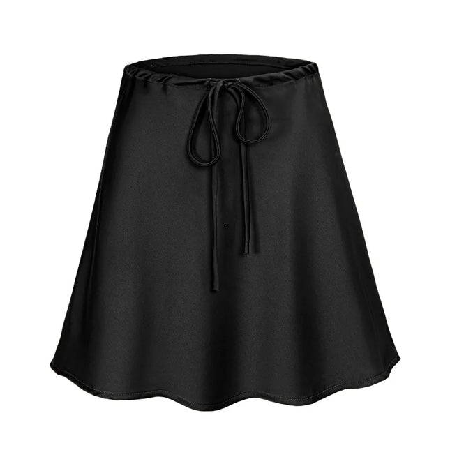 Satin Mini Skirt for Women - Silk Short Skirt with Drawstring & High Waist