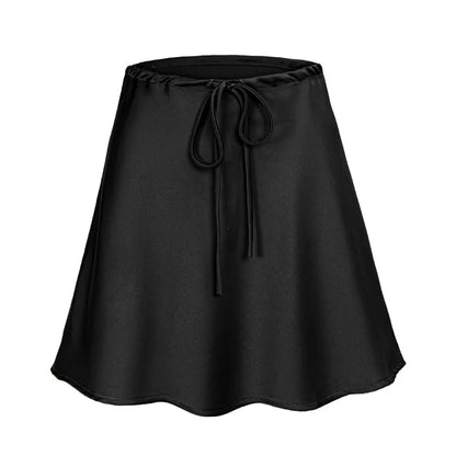 Satin Mini Skirt for Women - Silk Short Skirt with Drawstring & High Waist