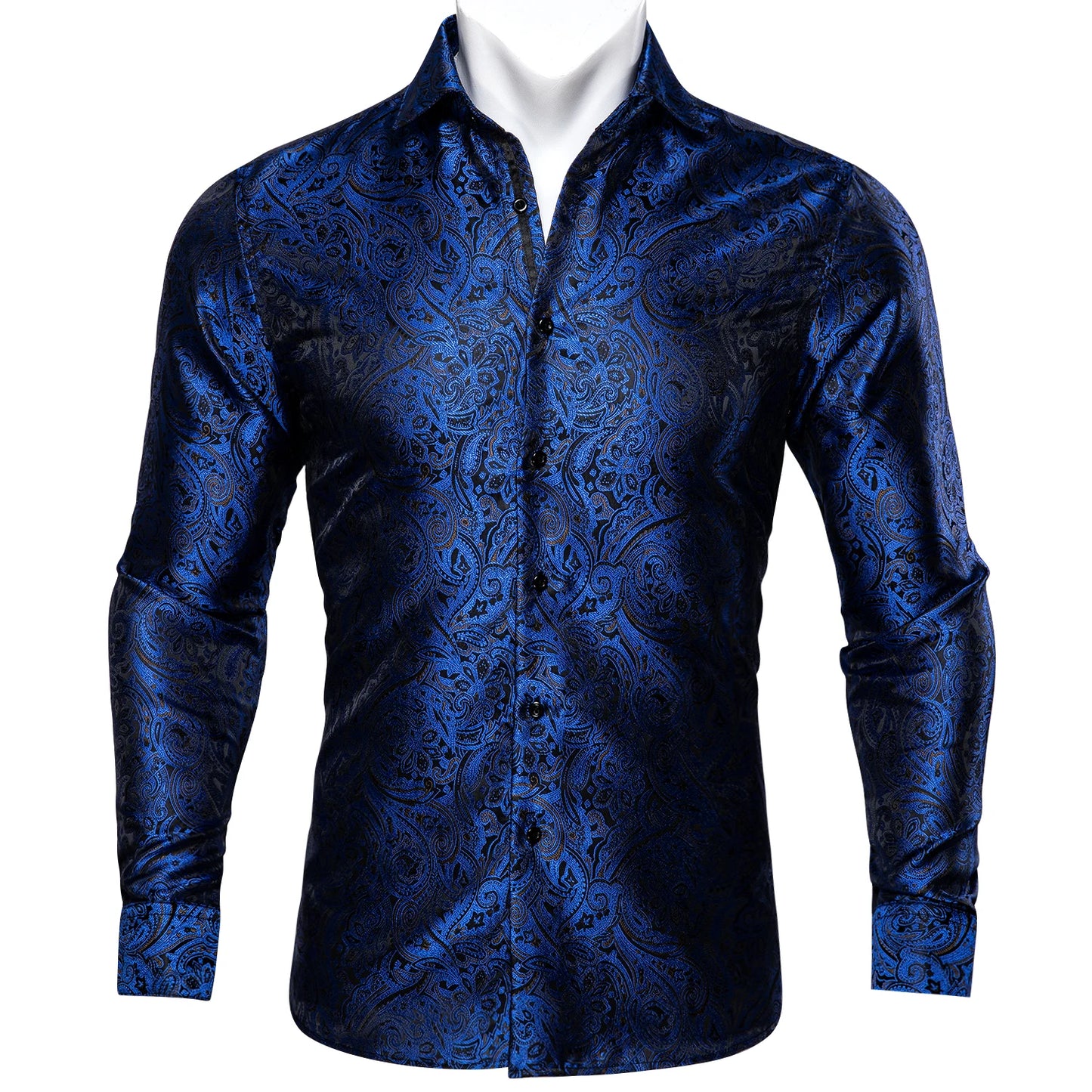Luxury Gold Men's Silk Jacquard Lapel Shirt
