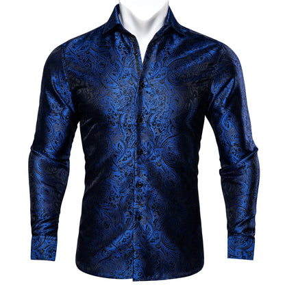 Luxury Gold Men's Silk Jacquard Lapel Shirt