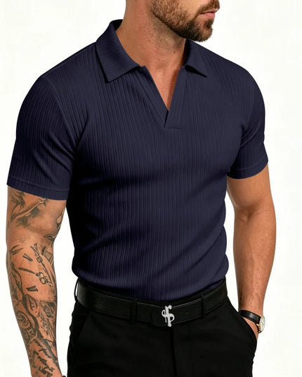 Men's Slim-Fit Knitted V-Neck Short-Sleeve Breathable T-Shirt