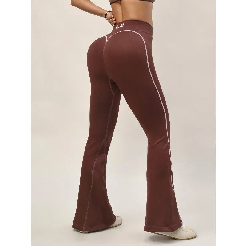 Women's High-Waist Flared Sports Pants with Elastic Sweatpants
