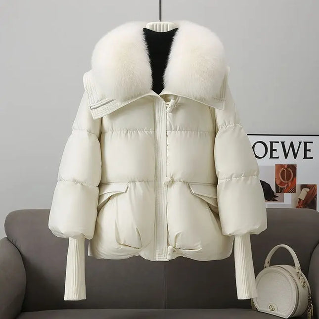 Women’s Short Padded Parka Jacket with Down Cotton, Fur Collar