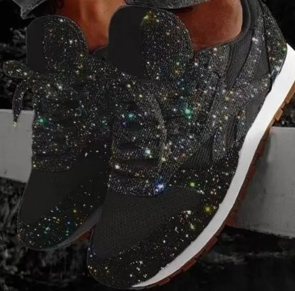 Women's Glitter Lace-Up Vulcanized Sneakers