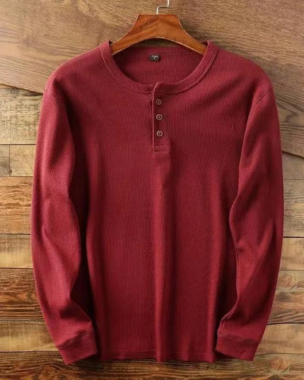 Slim Fit Men's Henley Long Sleeve Shirt – Breathable Cotton, Half Button Design