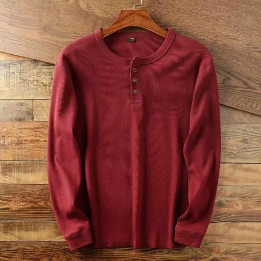 Slim Fit Men's Henley Long Sleeve Shirt – Breathable Cotton, Half Button Design
