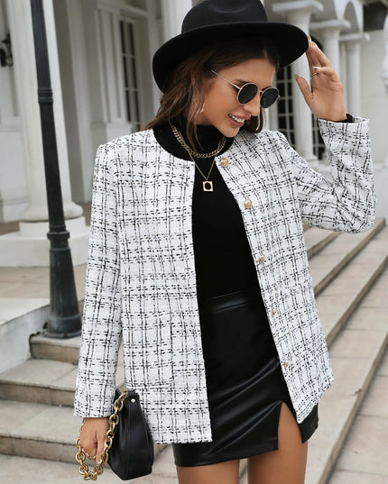 Women's Vintage Plaid Button-Up Blazer