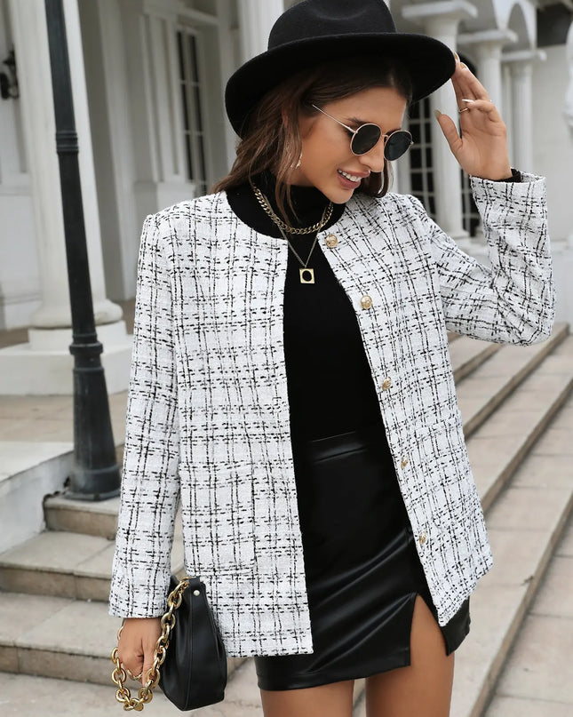 Women's Vintage Plaid Button-Up Blazer