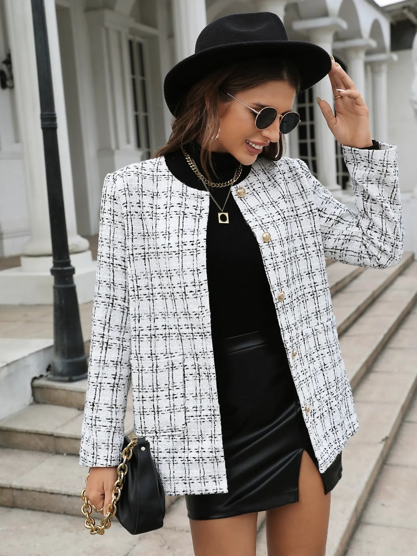 Women's Vintage Plaid Button-Up Blazer