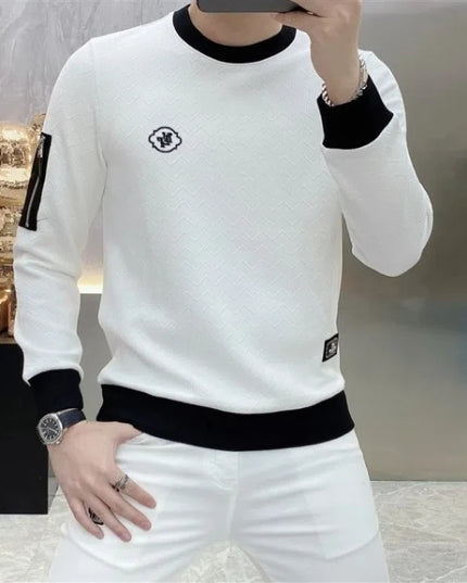 Men's O-Neck Embroidered Jacquard Casual Long Sleeve Sweater